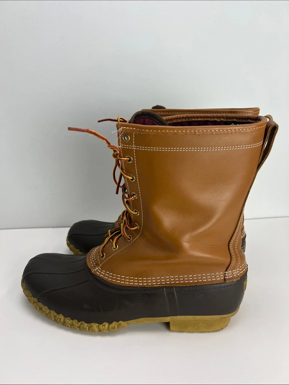 Vintage L.L. Bean Mens Bean Boots Tan Brown Waterproof Goretex Size 14 USA Made